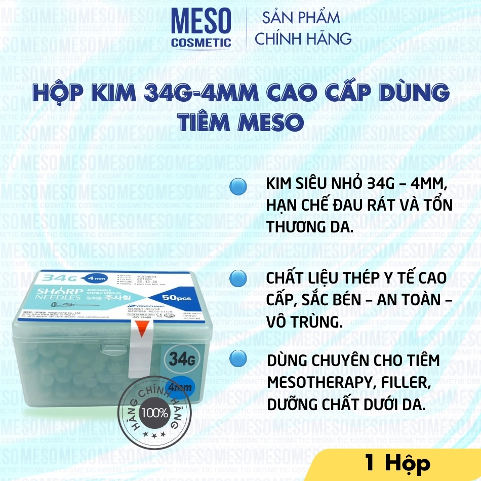Hộp kim 34g-4mm cao cấp dùng tiêm meso